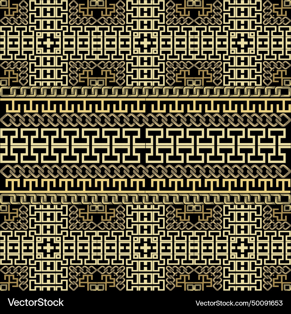 Greek borders seamless pattern with golden chains Vector Image