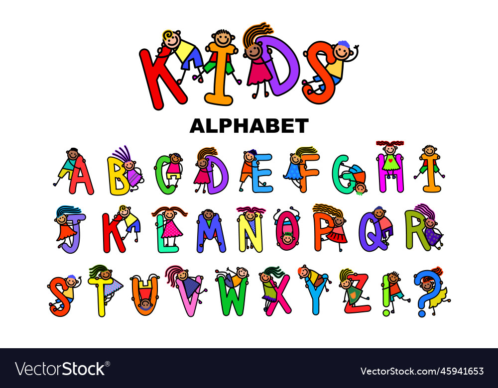 Happy children educational alphabet font