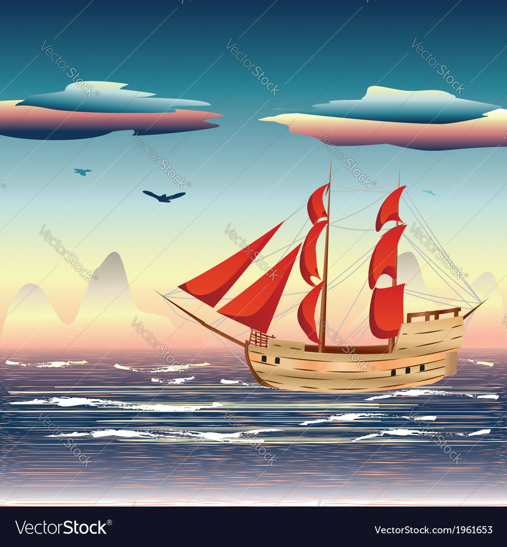 Sailing ship on the sea2 Royalty Free Vector Image