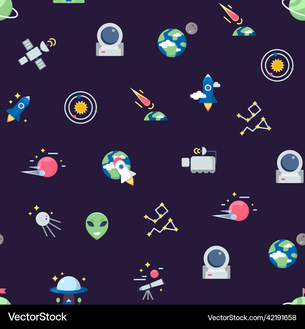 Flat space icons pattern or background Royalty Free Vector