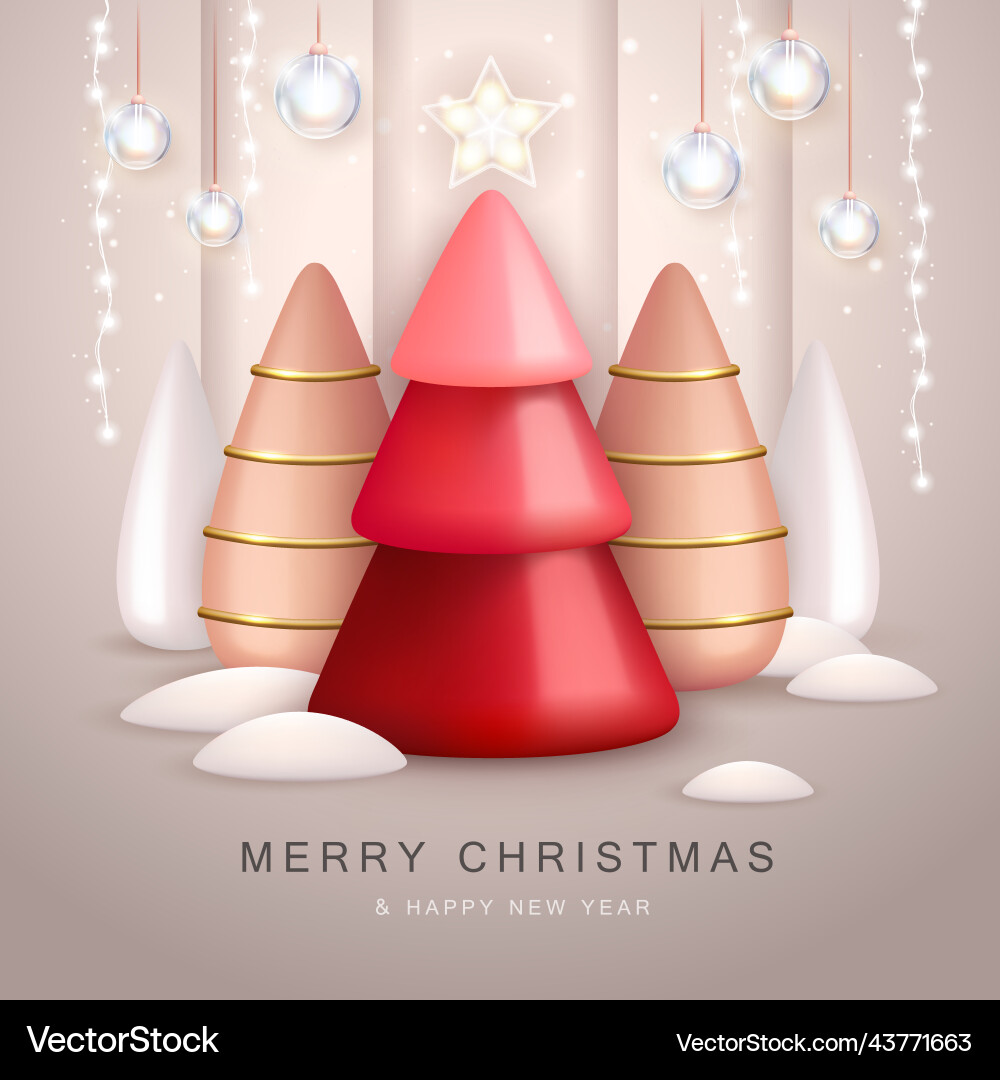 Background with 3d plastic christmas trees Vector Image