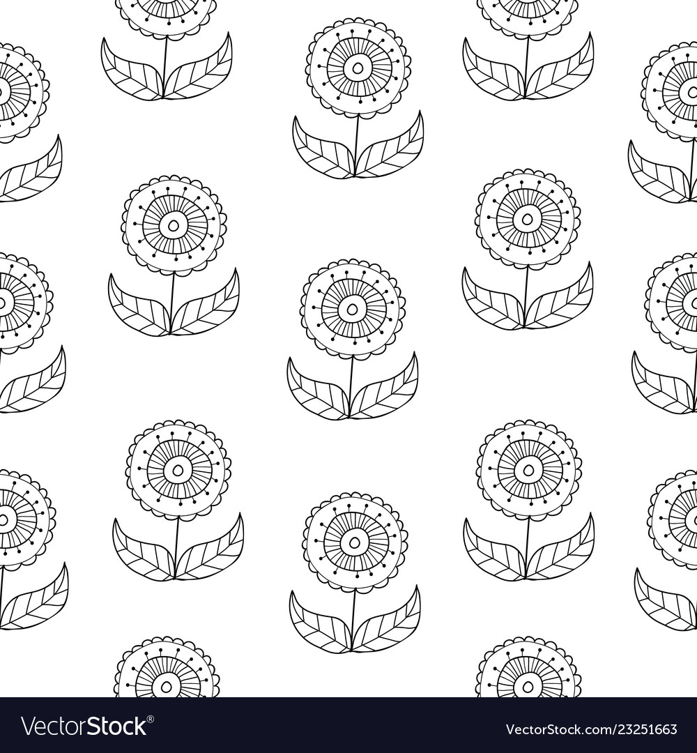 Black and white doodle flowers pattern Royalty Free Vector