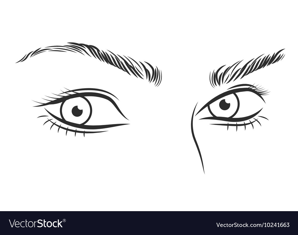 Black and white girl face outline with blue eyes Vector Image