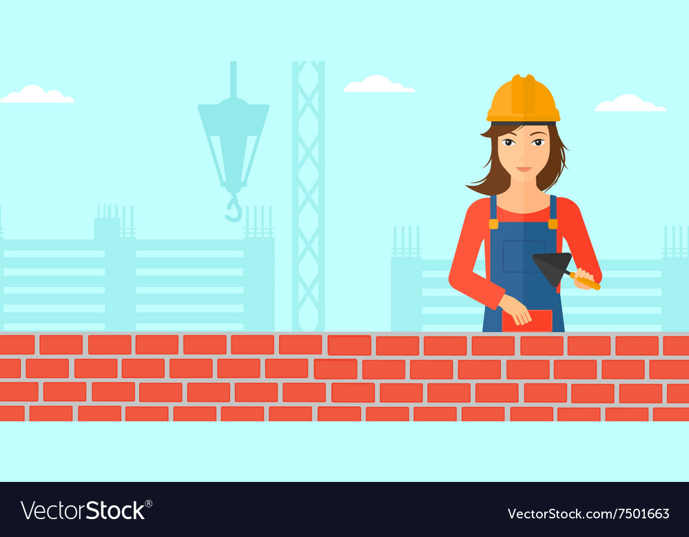 Bricklayer with spatula and brick Royalty Free Vector Image