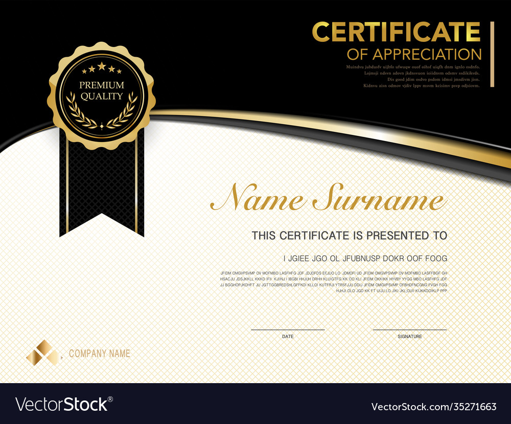 Diploma certificate template black and gold color Vector Image