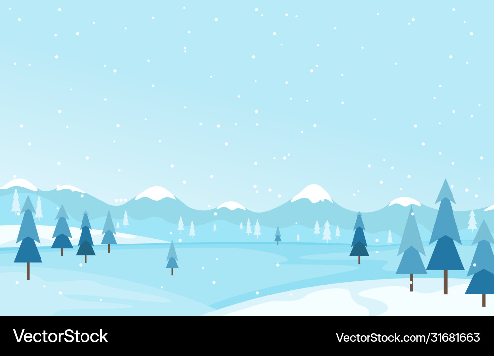 Winter scene snow landscape with pine trees Vector Image