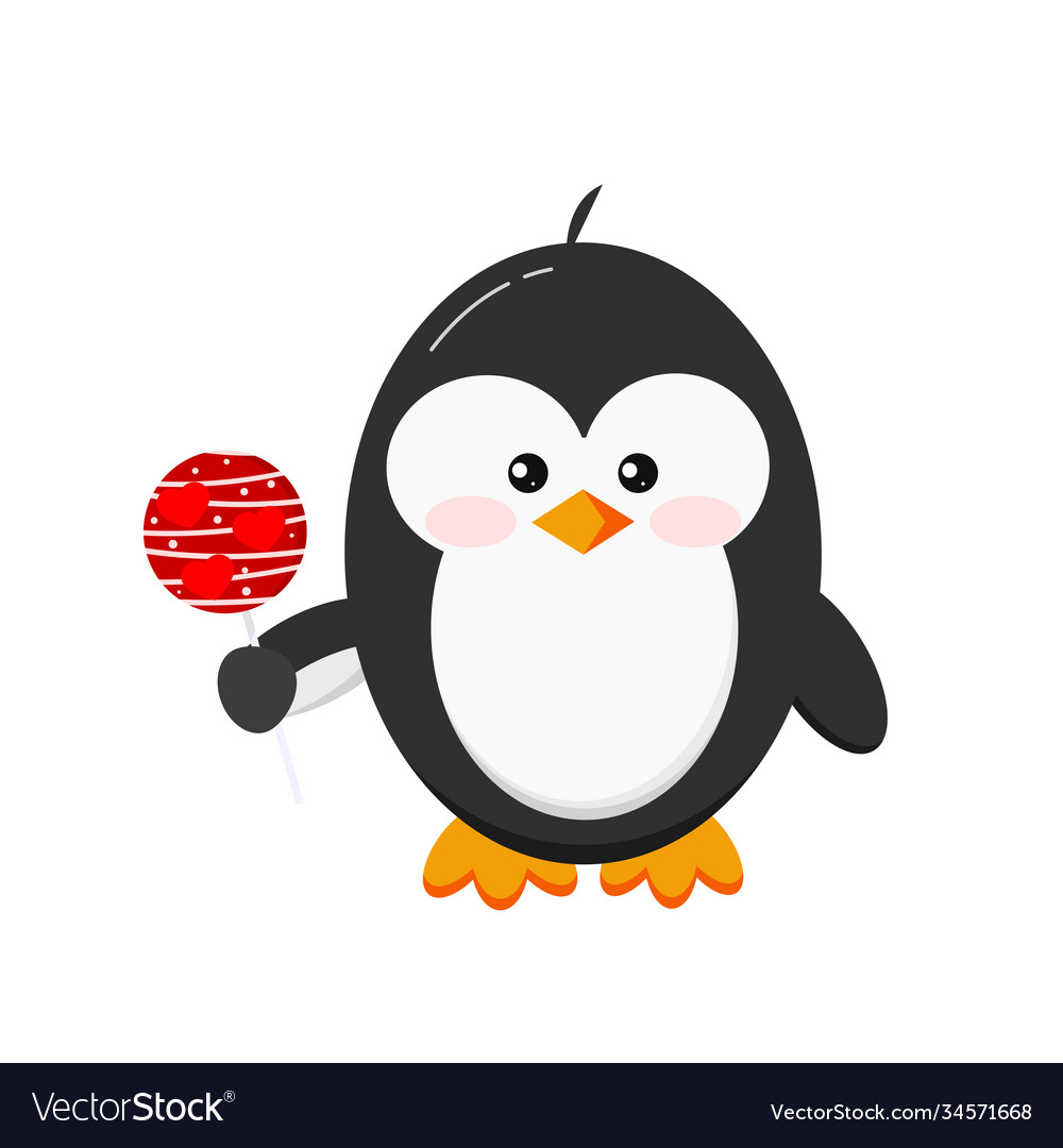 Cute penguin holding lollipop candy isolated Vector Image