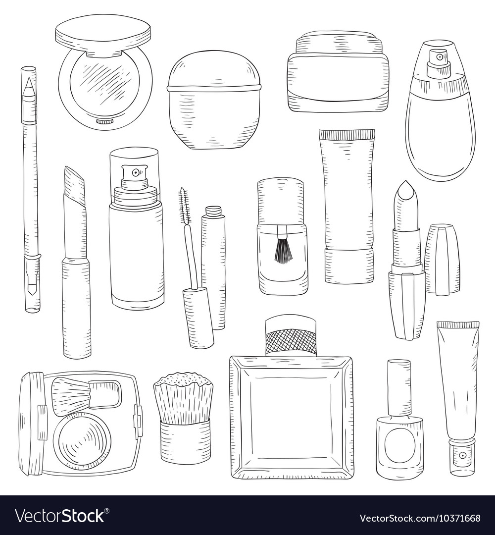 Hand drawn cosmetics set beauty and makeup Vector Image