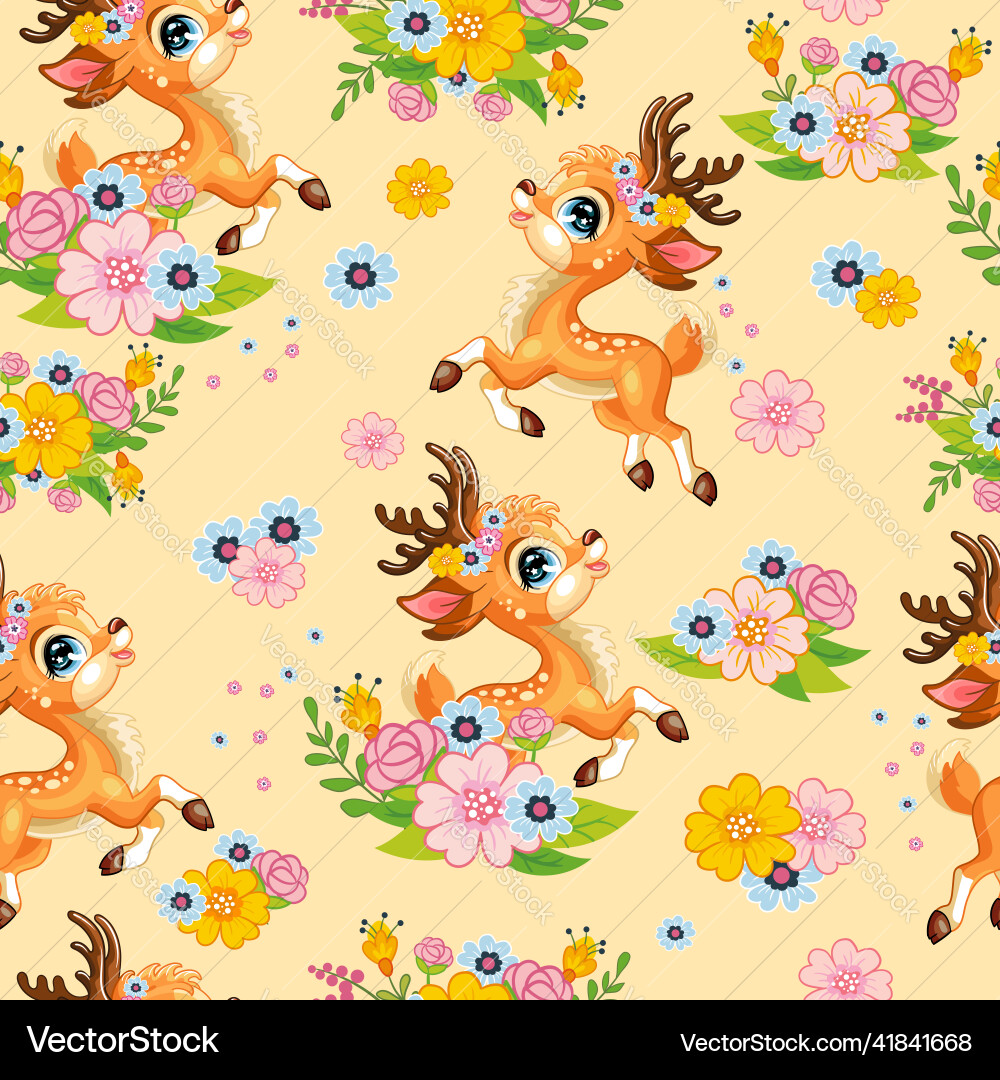 Seamless pattern with cute deer background Vector Image