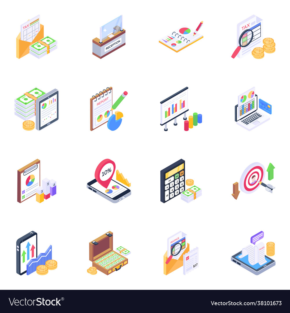 Icons business growth in isometric design Vector Image