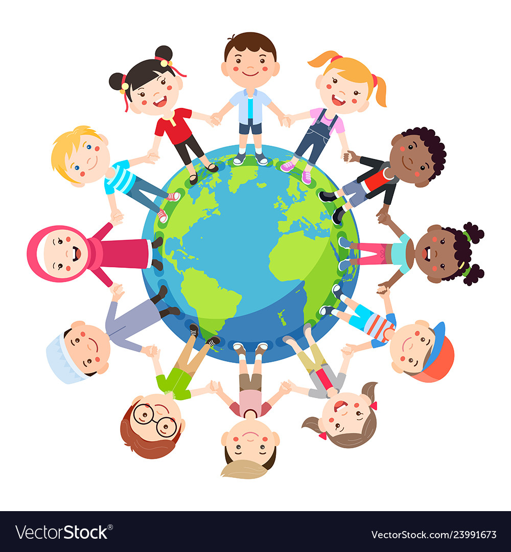 Kids love globe conceptual groups of children Vector Image