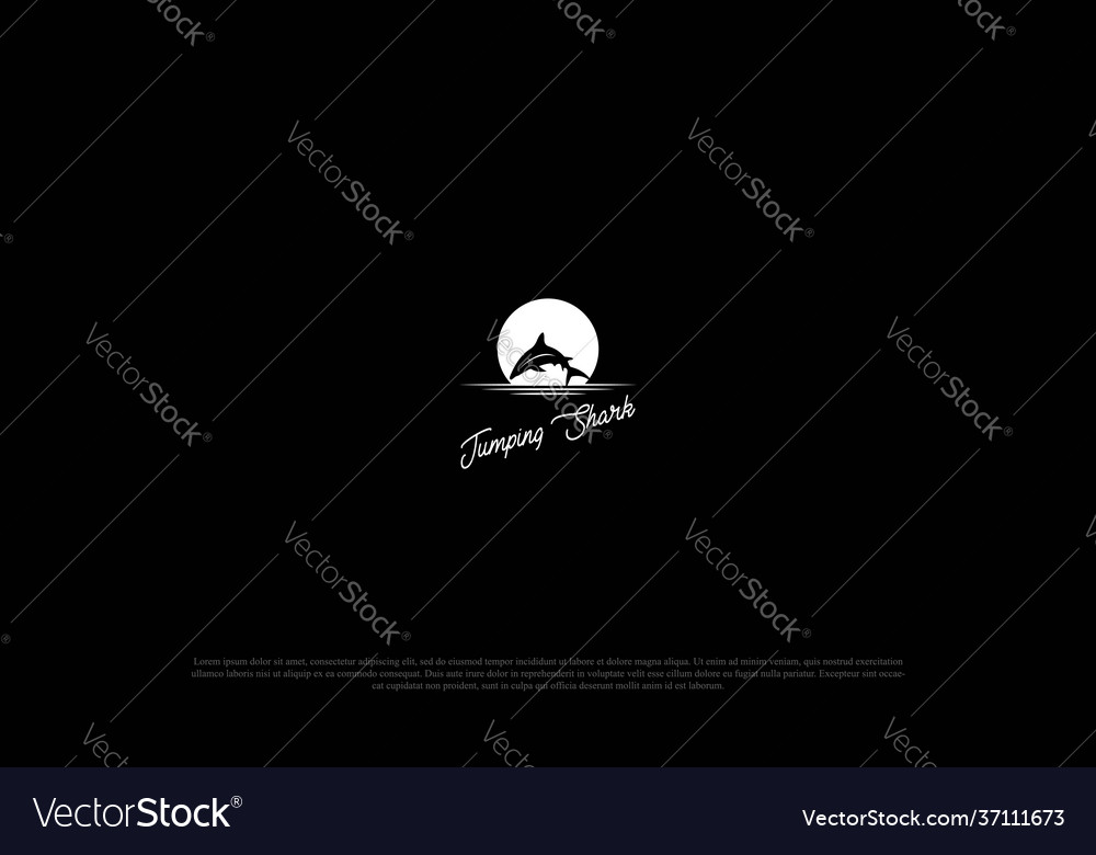 Sunset sunrise ocean with jumping shark fish logo vector image Sunset sunrise ocean with jumping shark fish logo