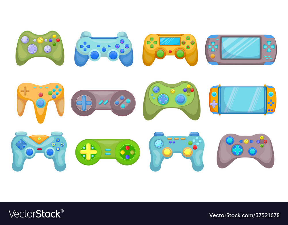 Creative video game controllers flat pictures set Vector Image