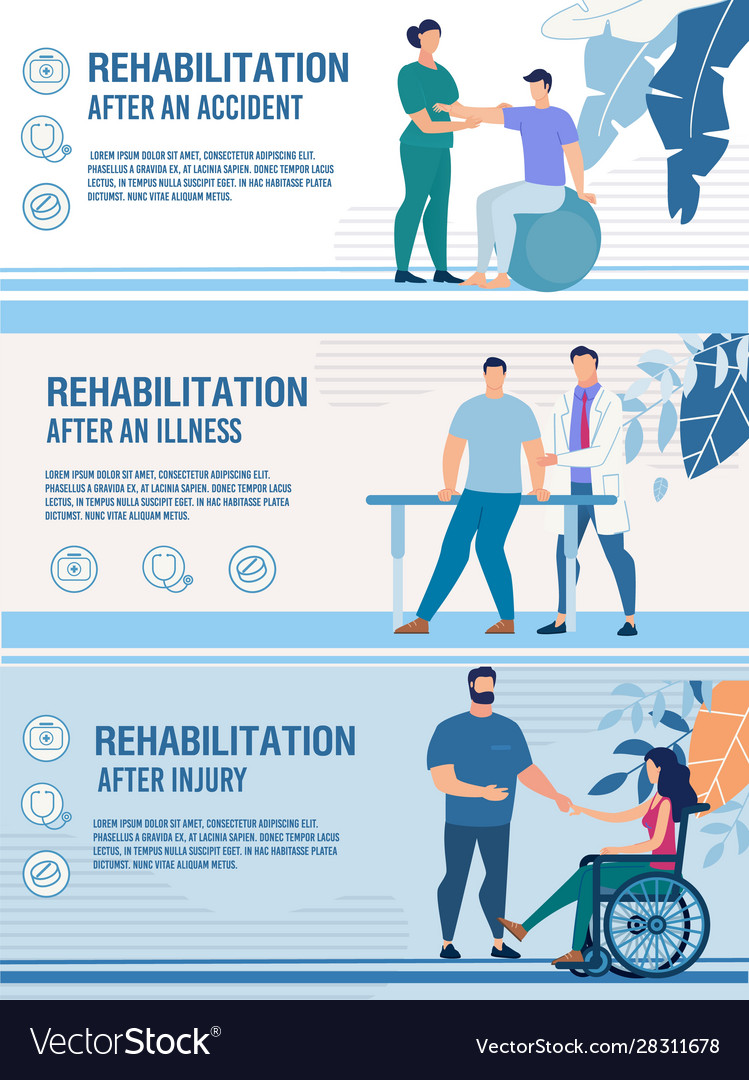 Disabled injured people rehabilitation banner set Vector Image