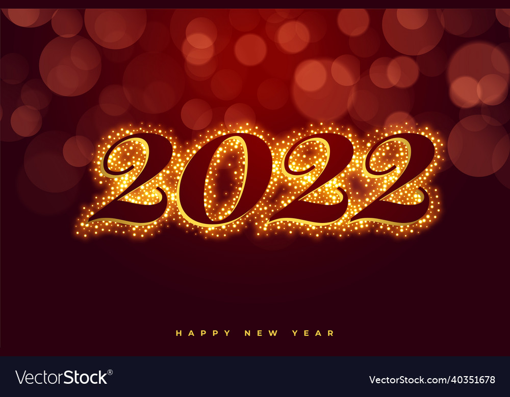 Sparkling new year 2022 text effect on bokeh Vector Image