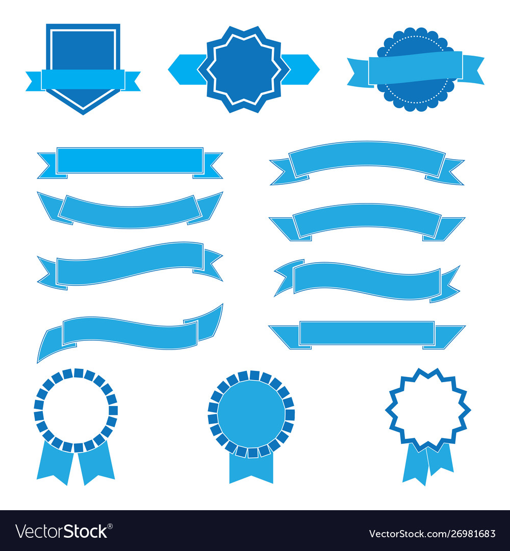 Set blue ribbons and labels Royalty Free Vector Image