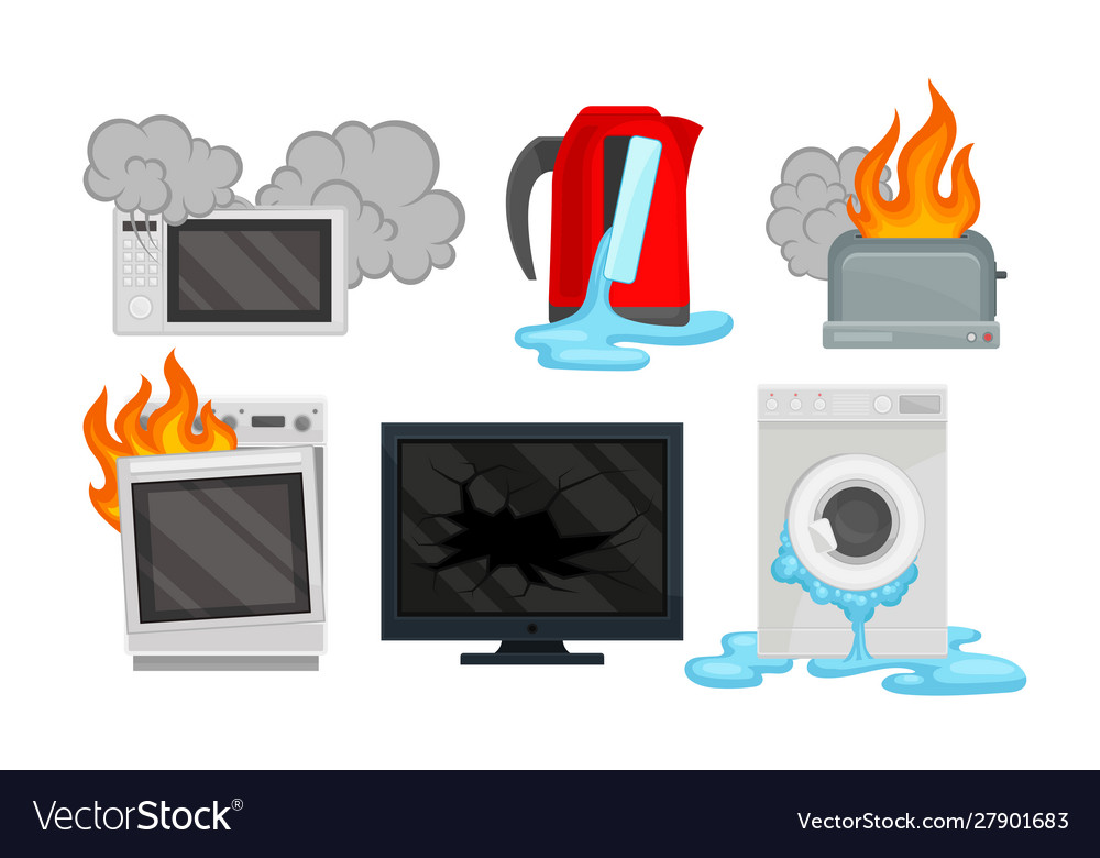 Set broken equipment Royalty Free Vector Image