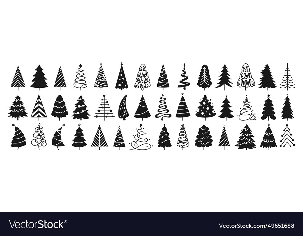 Christmas tree silhouette set new years Royalty Free Vector