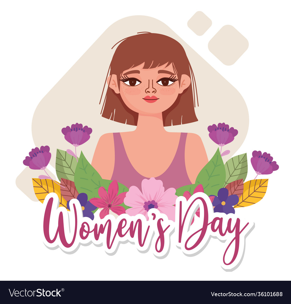 Womens Day Cartoon Portrait Young Woman Royalty Free Vector