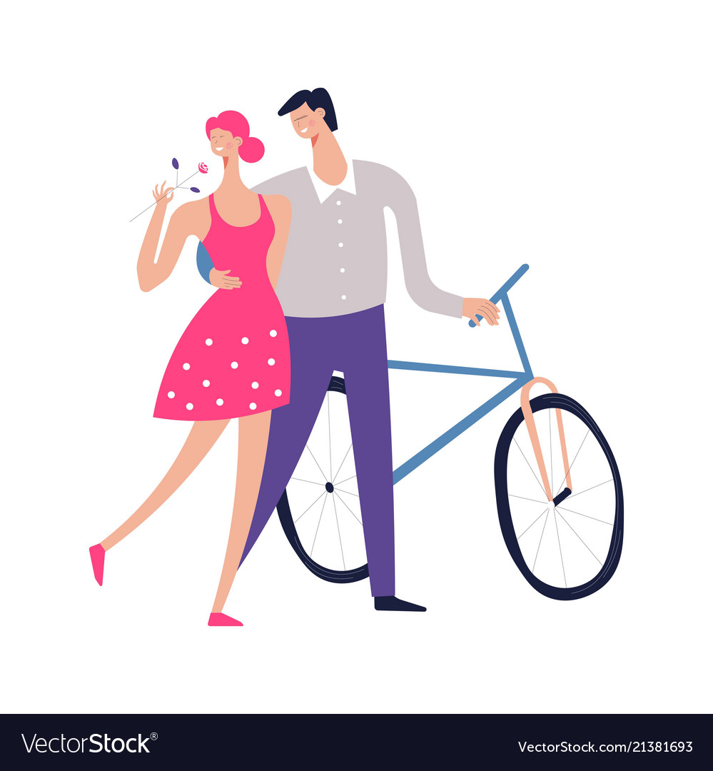 Couple romantic dating with bicycle