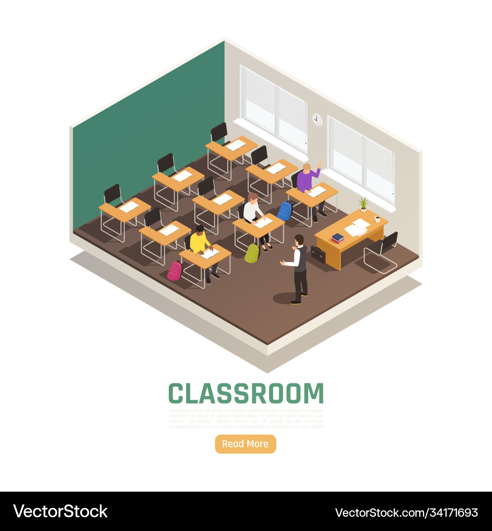 High school classroom isometric composition Vector Image