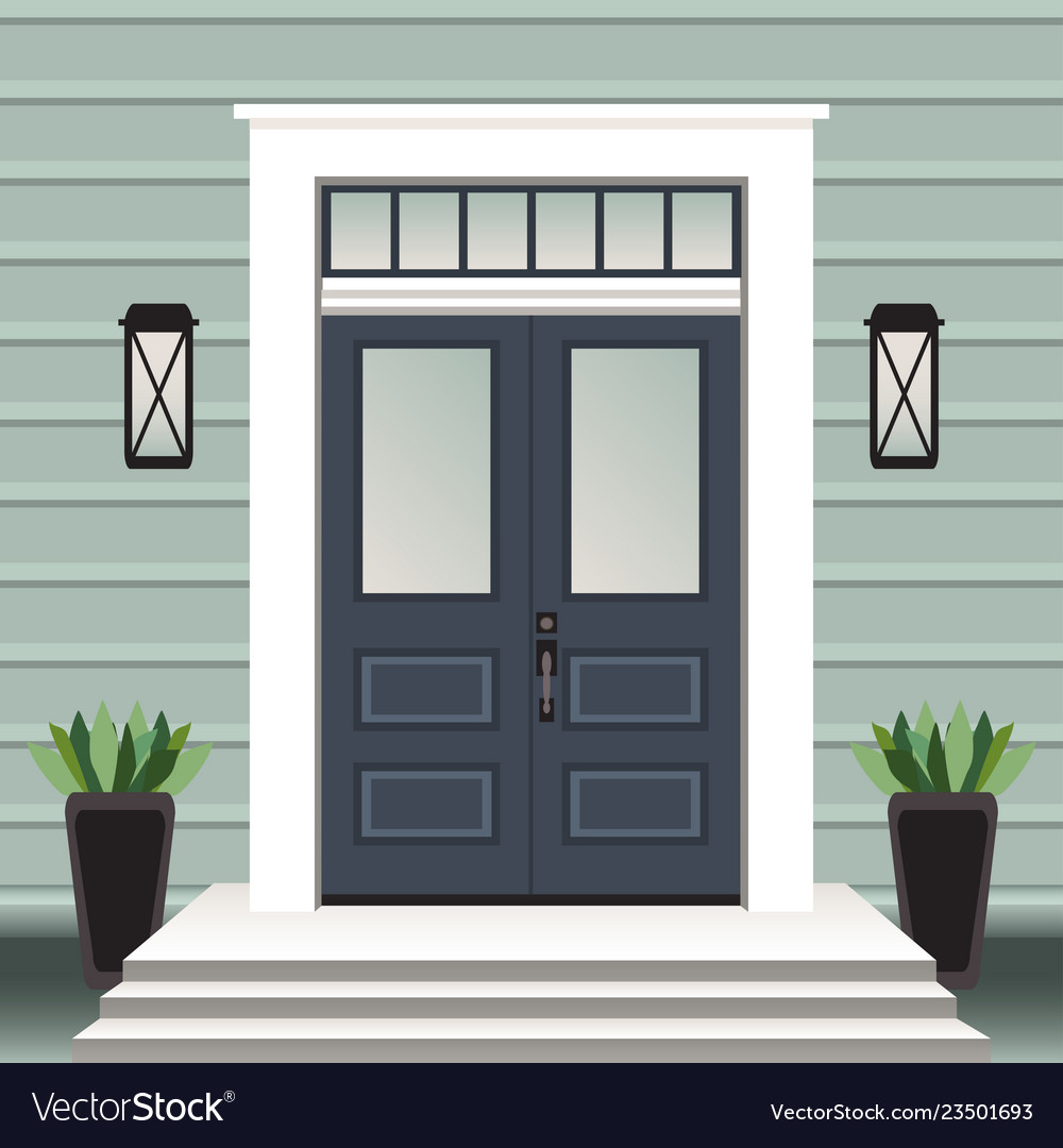 House door front with doorstep and steps, window, - vector clip art