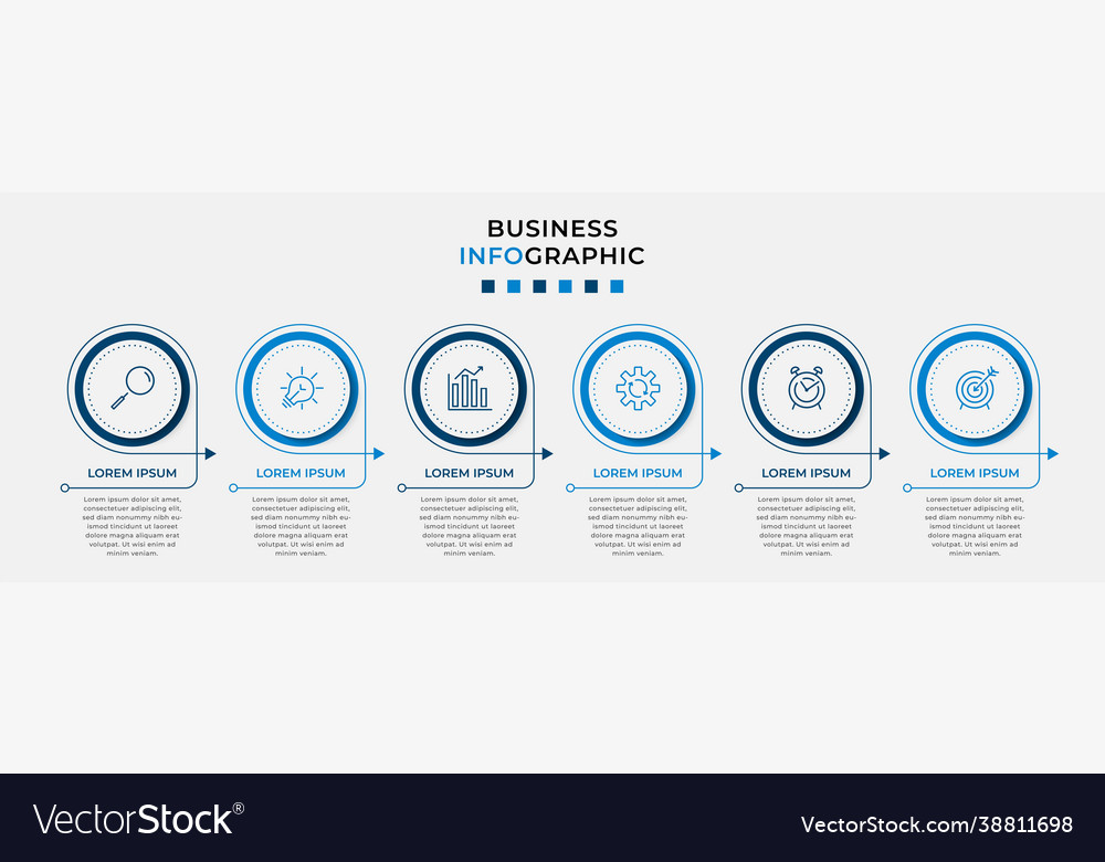 Business infographics presentations with 6 steps Vector Image