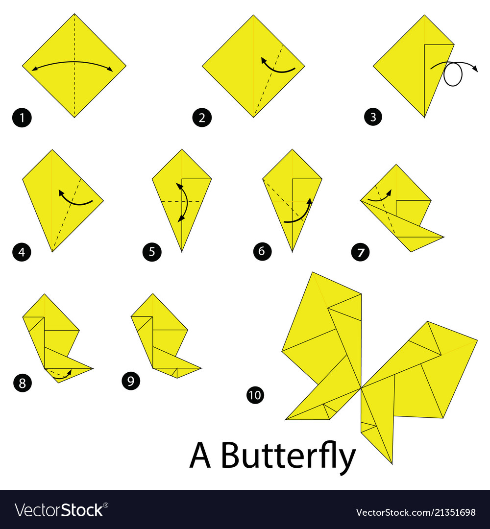 Step Instructions How To Make Origami A Butterfly Vector Image