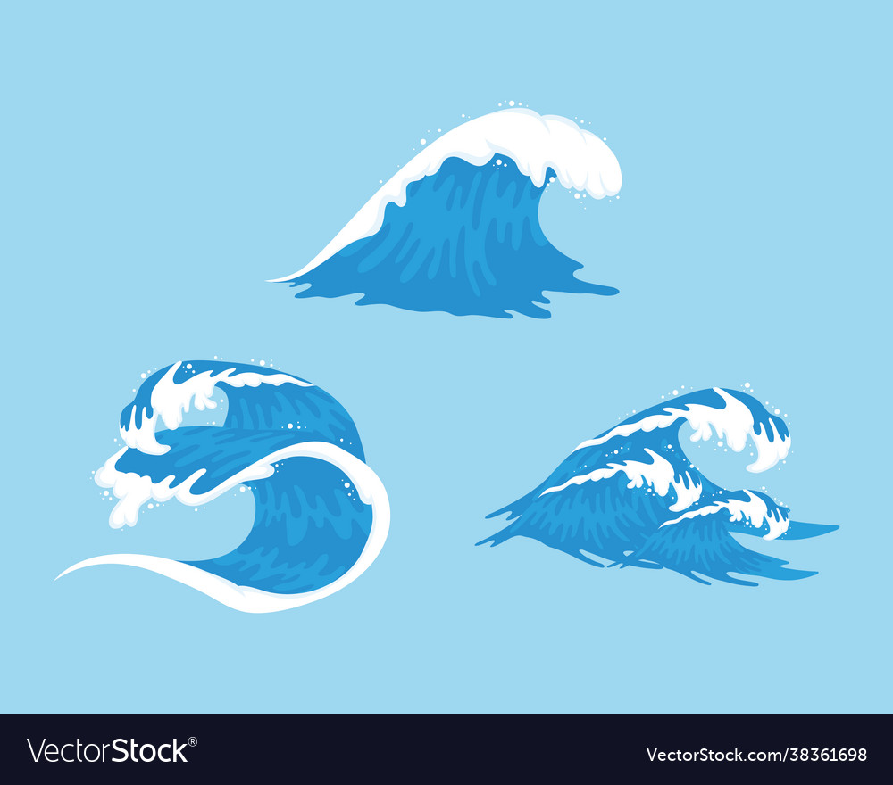 Three ocean waves Royalty Free Vector Image - VectorStock