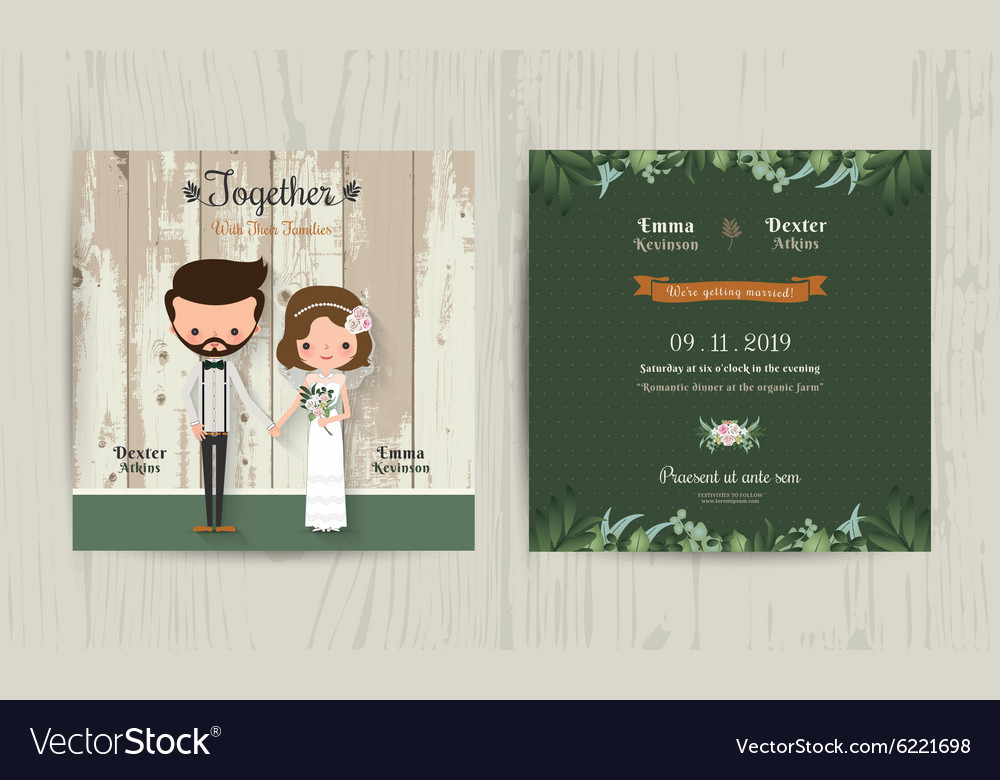 Wedding invitation card cartoon hipster bride Vector Image Wedding invitation card cartoon hipster bride Vector Image