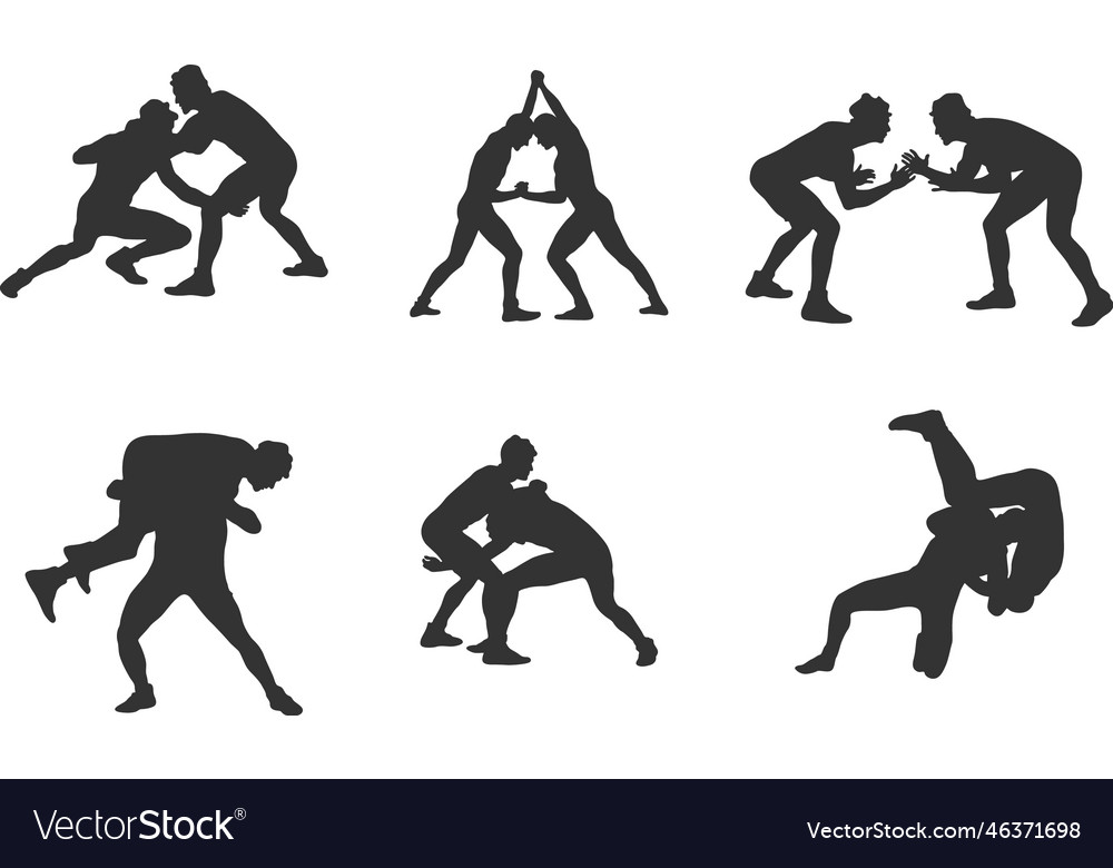 Wrestling silhouettes silhouette set Royalty Free Vector