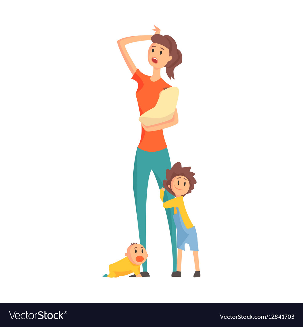 Mother with a baby in arms with two other children Mother with a baby in arms with two other children