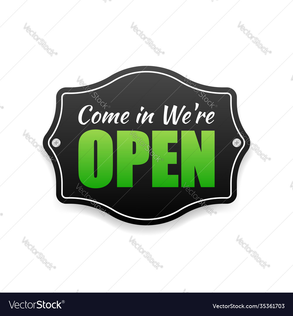 Open door sign door sign label with text in flat Vector Image