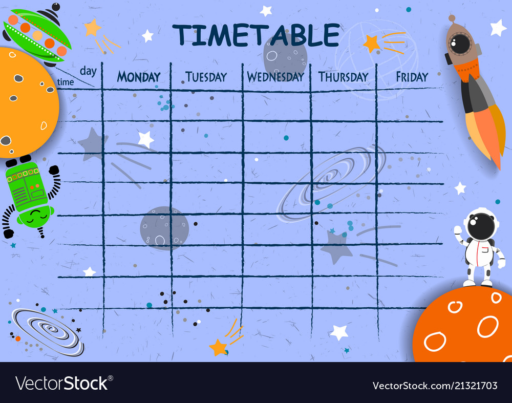 School Timetable Background With Hand Drawn Space Vector Image