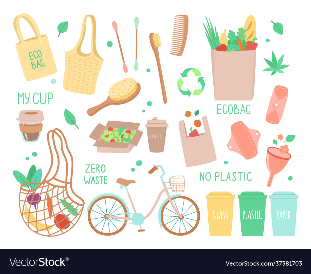 Set objects on topic ecology Royalty Free Vector Image