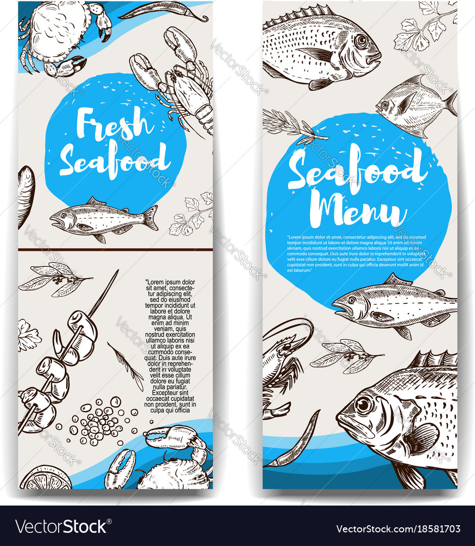 Set Of Banners Templates With Hand Drawn Fish And Vector Image
