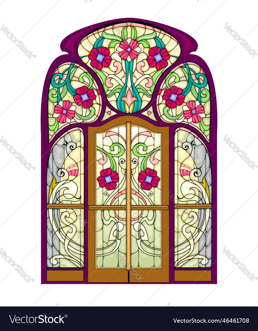 Beautiful Art Nouveau Door With Stained Glass Vector Image