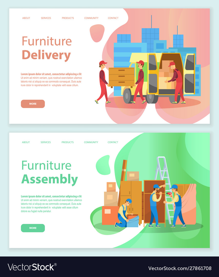 Furniture delivery and assembly store service set Vector Image