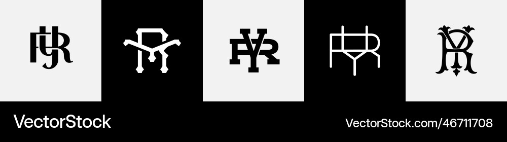Initial letters ry monogram logo design bundle Vector Image