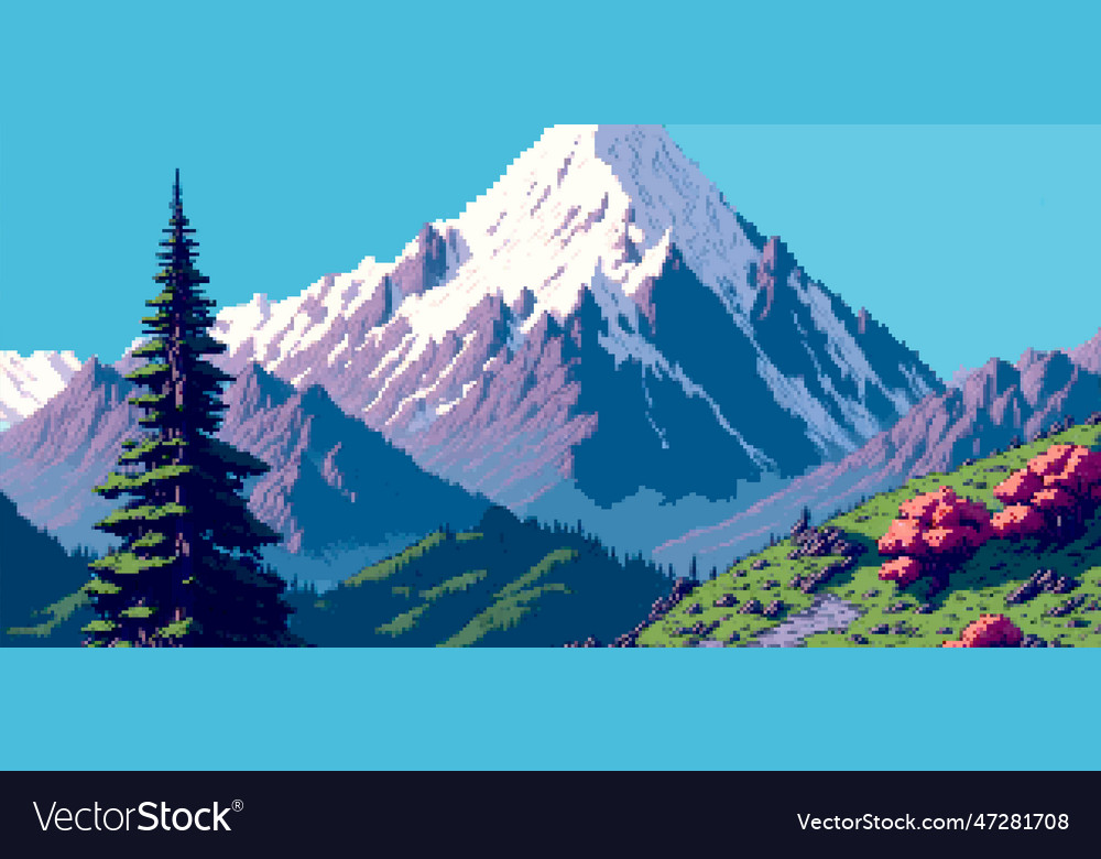 Landscape 8bit pixel art summer natural Royalty Free Vector