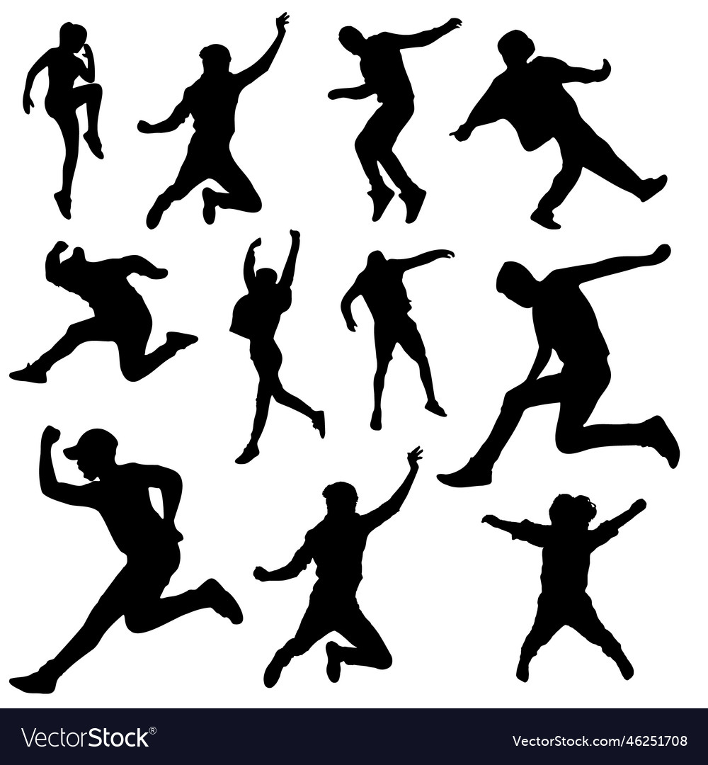 Mixed silhouettes of people jumping Royalty Free Vector