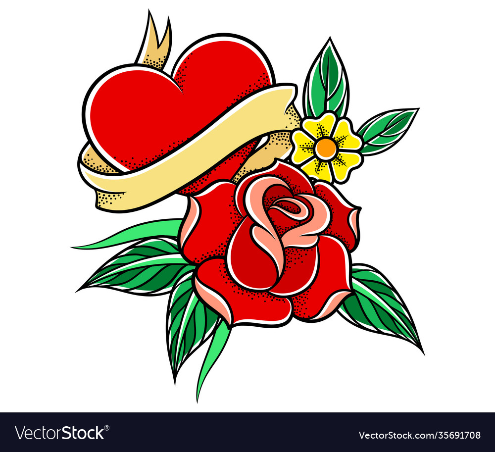 Old school badge with stylized red rose bud Vector Image