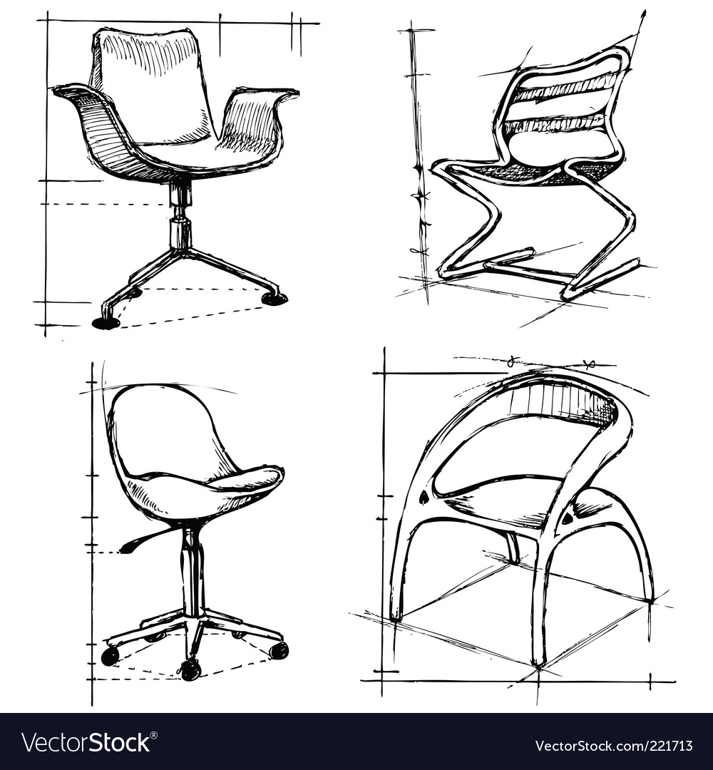 Sketch of modern interior table and chairs Vector Image