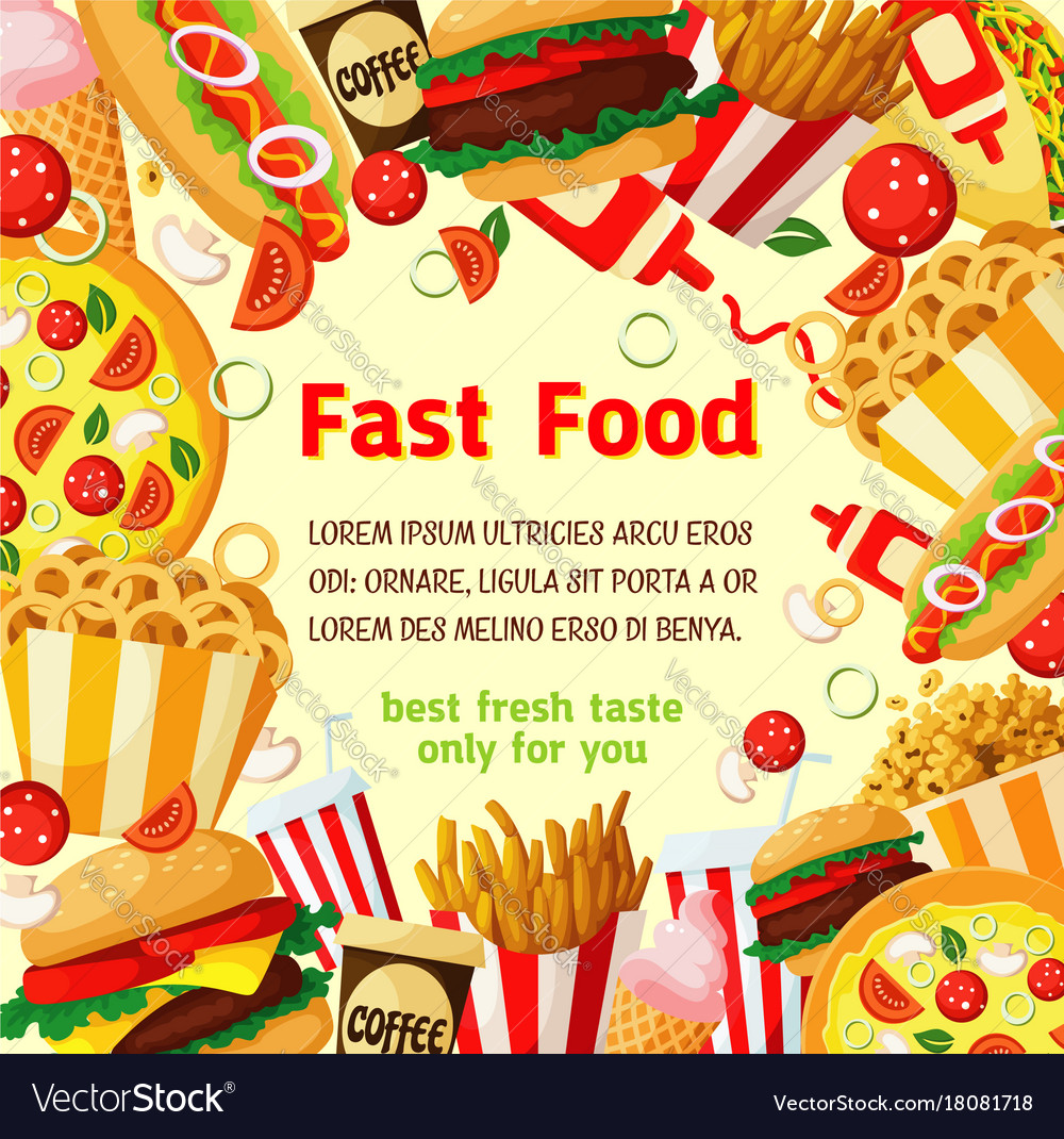 Fast food poster with fastfood meal drink frame Vector Image