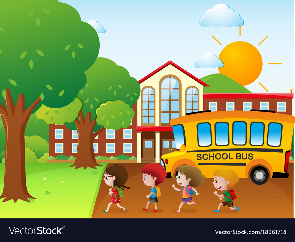 Kids going to school by bus Royalty Free Vector Image