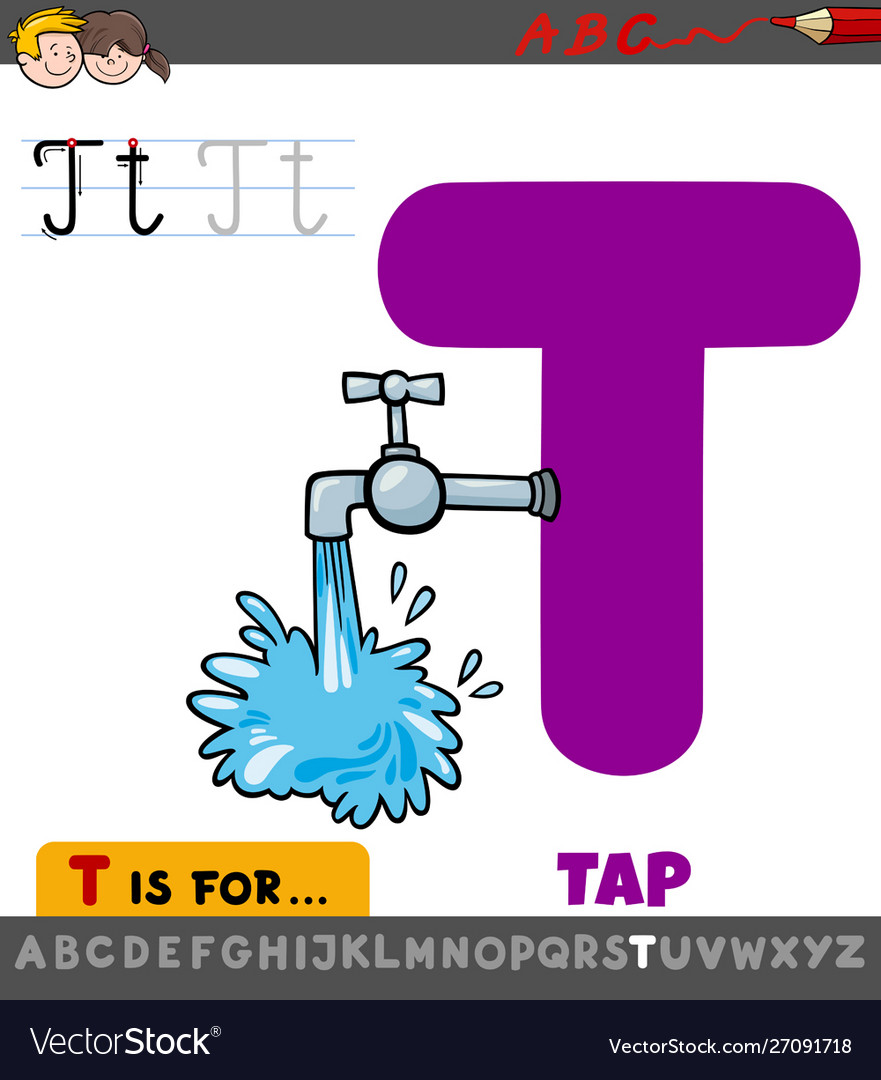 Letter t educational worksheet with cartoon tap Vector Image Letter t educational worksheet with cartoon tap Vector Image