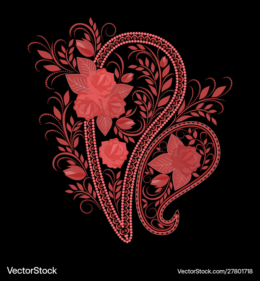 Paisley rose floral folk art pattern Royalty Free Vector