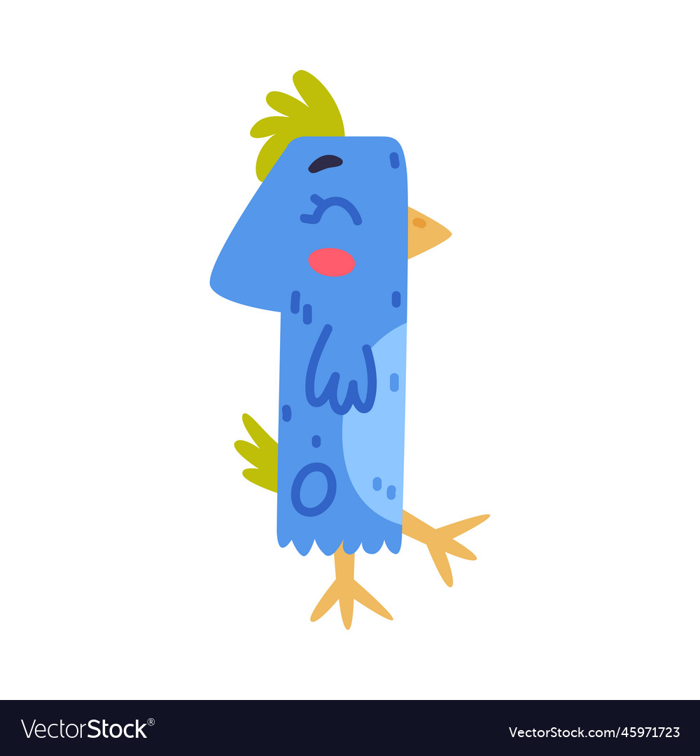 1 bird number one blue numeral with eyes beak Vector Image