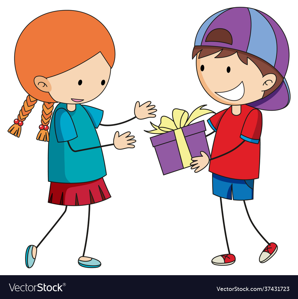 Boy Giving A Gift To A Cute Girl Cartoon Vector Image