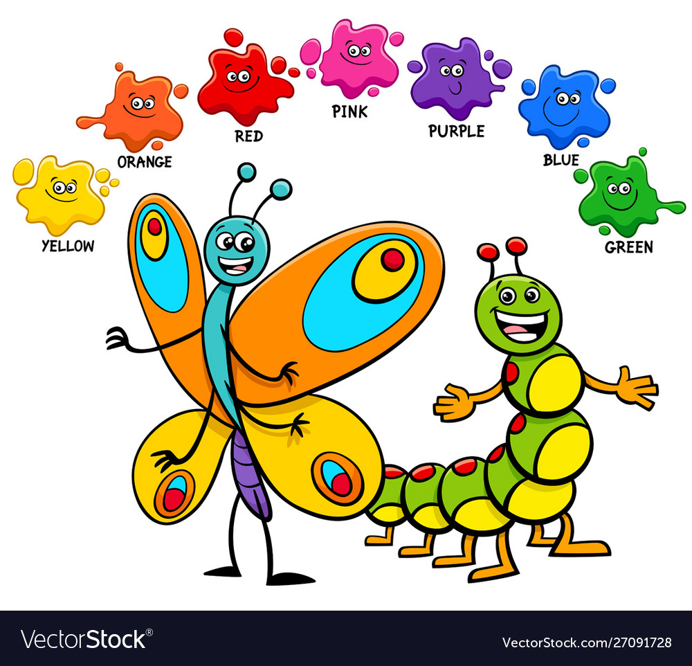 Basic colors with butterfly and caterpillar Vector Image